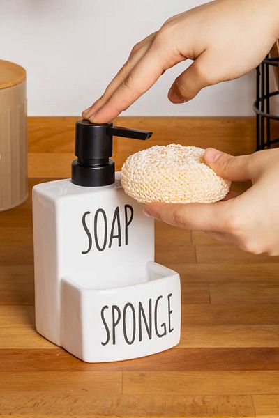 Meturas Ceramic Liquid Soap Set - Stylish Sink Top Detergent 17X9 cm 17 X 9 cm Sponge Gift