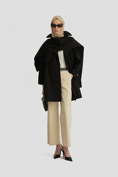 Armine Trench Coat with Scarf Detail 25Y7805 Black
