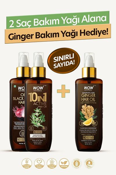 WOW Skin Science Red Onion Black Seed and 10in1 Plant Extract Ginger Hair Care Oil 200X3 ml Gift Limited Stock