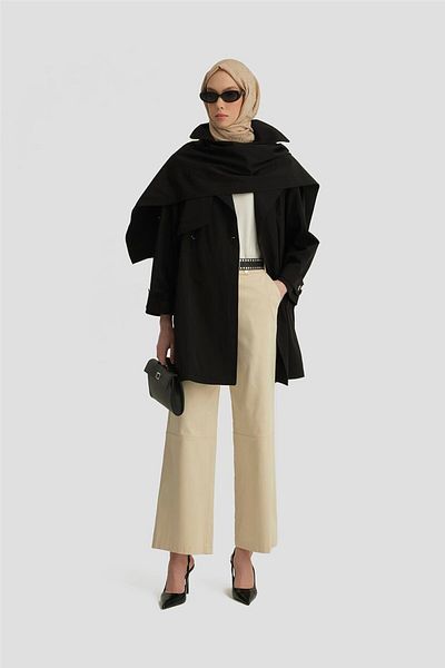 Armine Trench Coat with Scarf Detail 25Y7805 Black