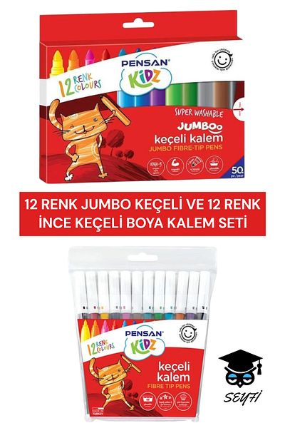 SEYFİKİRTASİYE 12 Colors Jumbo Filter and 12 Colors Fine Filter Cleaner Set