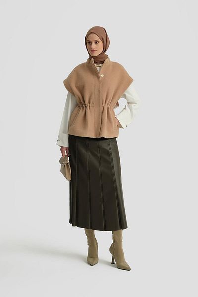 Armine Specified Model Promoted Waist Drawstring Vest 24K4203 Camel