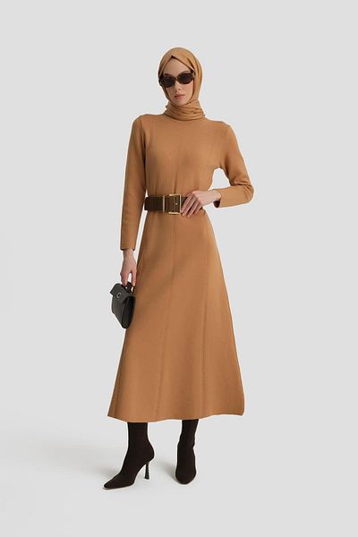 Armine 24kd4217 Μοντέλο Μακρυμάνικο Πλεκτό Μπισκότο Φόρεμα