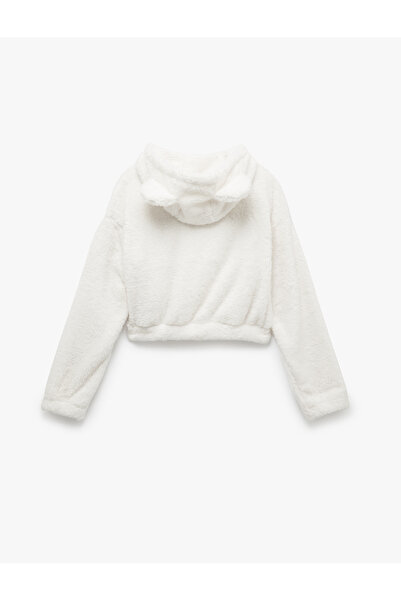 Koton Uzun Kollu Crop Fermuarlı Kapüşonlu Peluş Polar Pijama Üstü