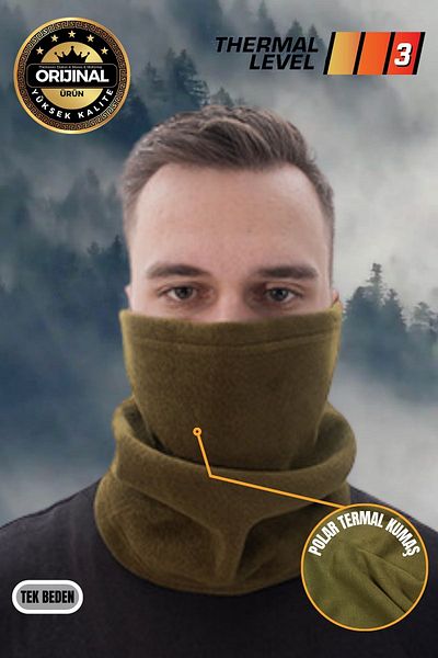 mottomia Khaki Green Color Fleece Neck Collar| Winter Biker Military Anti-Wind Buff Beret (3 DIFFERENT USES)