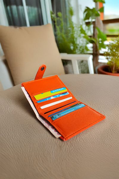 Begece Functional Multi Pocket Unisex Vegan Leather Orange Wallet with Card Holder