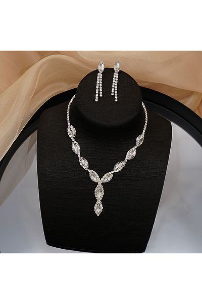 Choice 80817701-White 3 Pieces of Wedding Season Women's Claw Chain Series Crystal Earrings Necklace Jewelr