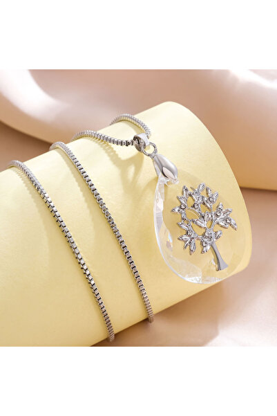Choice قلادة شجرة الحياة الفضية الجديدة من الكريستال على شكل شجرة نقود وقلادة...