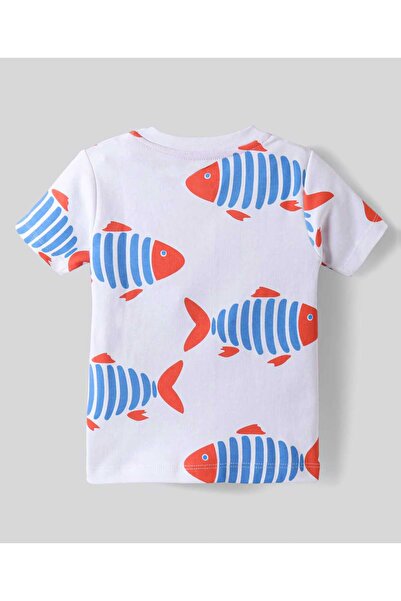Bonfino Bonfino 100% Cotton Fish All Over Printed Short Sleeves Pyjama Set - White