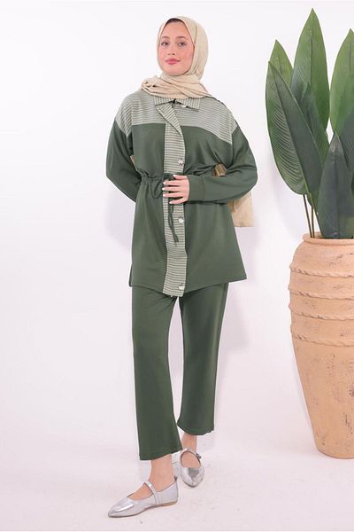 TRENDTESETTÜR Women's Khaki Stripes Pants Suit t 9074