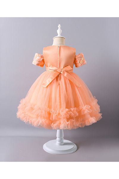 Mark & Mia Mark & Mia Bow Detailed & Floral Sequins Embellished Cold Shoulder Tulle Dress - Peach