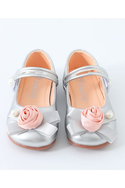 Mark & Mia Mark & Mia Floral Applique and Pearl Embellished Party Shoes - Silver