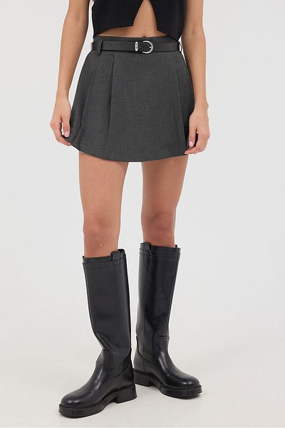 Addax E13709-I10 Model Belted Pleated Mini Skirt