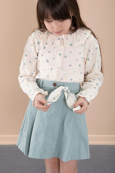 Cansın Mini Mint Flower Patterned Muslin Badi Jean Skirt Girl's Suit 20425