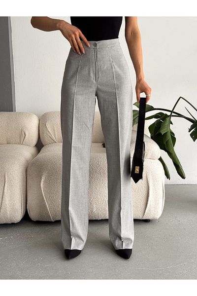mor butik Purple Butik - Women's Gray Straight Fabric Pants York01001