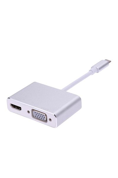 COOYA محول 2 في 1 من USB 3.1 Type C إلى VGA HDMI 4K UHD، لأجهزة MacBook/ChromeBook Pixel/أجهزة أخرى، فضي