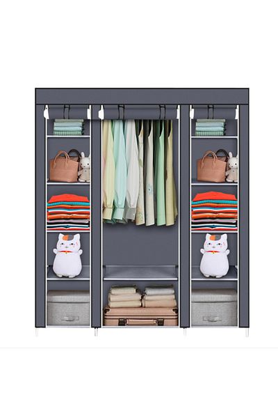 sharpdo Black Simple Non-woven Large Three Door Dustproof Storage Hanging Clothes Storage Cabinet]