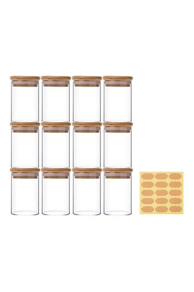 COOYA 12-Piece Food Storage Glass Jars,with Bamboo Airtight Lids Clear,Use for Home,150ml