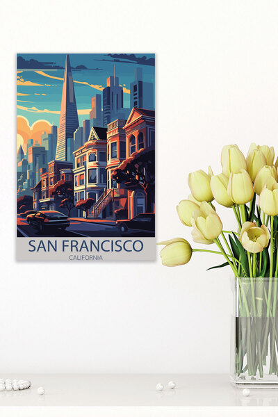 qoeuyl boutique San Francisco Retro Vintage 18x27 MDF Ξύλινη αφίσα ζωγραφική
