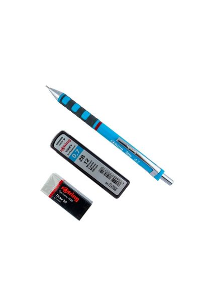 Rotring |   Tikky Versatil Pencil School Set, 0.7 mm Nib, Light Blue with Eraser and 12 Nibs Gift