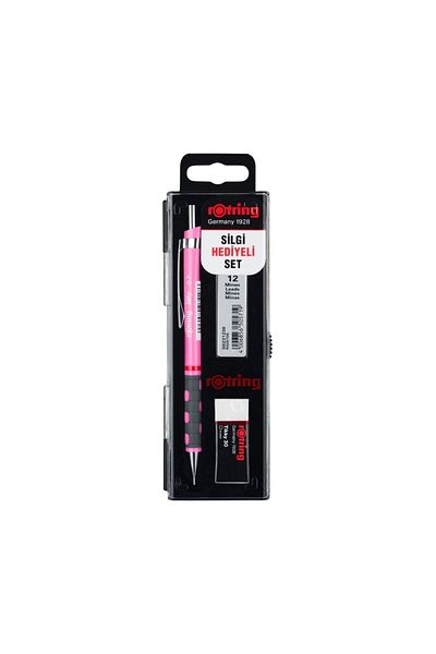 Rotring Tikky Versatil Pencil School Set - 0.7 mm Neon Pink Nib with Eraser and 12 Hubi