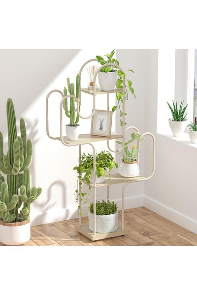 sharpdo Living Room Outdoor Balcony Floor-Standing Storage Rack, Stainless Steel Mobile Flower Rack Iron