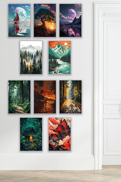 qoeuyl boutique Τοπίο με θέμα τη φύση 10 τεμάχια No:3 Retro Vintage 18x27 MDF...