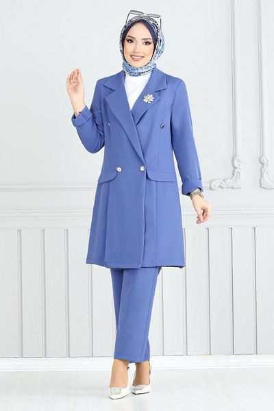 ModaMerve Front Buttoned Jacket Suit 2626Sl890-M Indigo