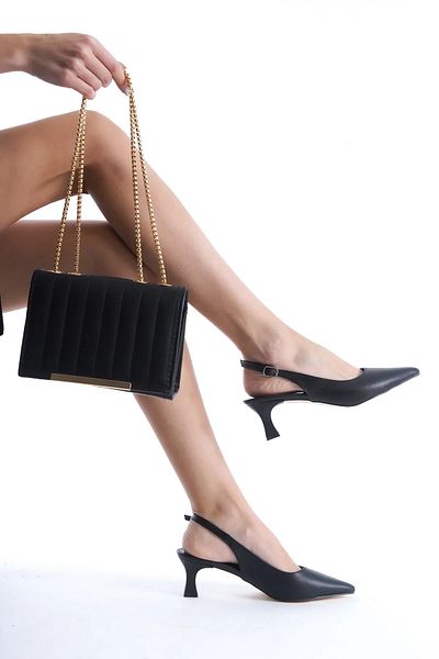 Elentra Black Evening Bag Satin Look Gold Clip Clutch Bag, Okizero Women's Evening Bag with Chain Strap
