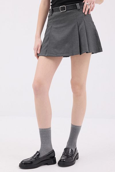 Addax Belted Mini Skirt with Shorts S0535