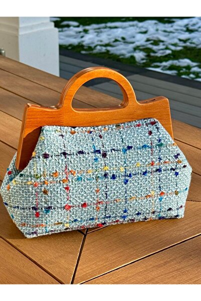 JOPHIEL Raphael - Ahşap Burslu Kumaş Çanta, Clutch, El Çantası, Portföy, Kadın Çanta, Çanta