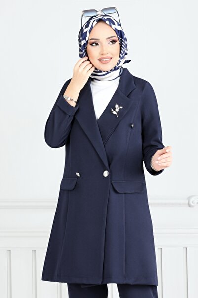 ModaMerve Set jachetă cu nasturi în față 2626SL890-M bleumarin