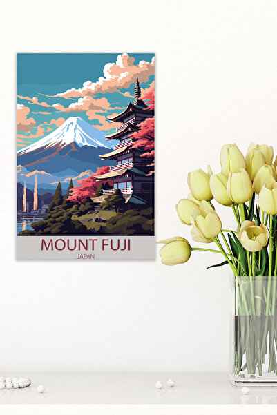 qoeuyl boutique Ζωγραφική αφίσας από ξύλο MDF Mount Fuji Retro Vintage 18x27