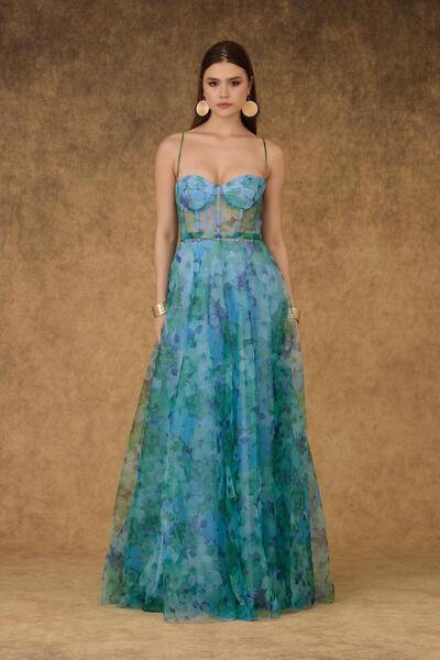 BUTİK KORİDOR Çiçek Desenli  Uzun Elbise