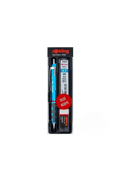 Rotring |   Tikky Versatil Pencil School Set, 0.7 mm Nib, Light Blue with Eraser and 12 Nibs Gift