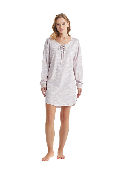 Blackspade Baskılı Beyaz - Açık Pembe Kadın Gecelik 60336