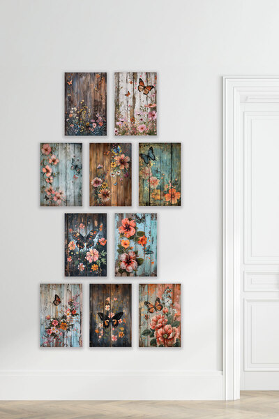 qoeuyl boutique Ζωγραφική αφίσας με θέμα λουλούδια και πεταλούδες 10 τεμαχίων...