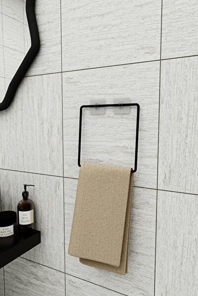 EVA METAL TASARIM Yapışkanlı Havluluk Siyah Havlu Askısı Metal Havlu tutacağı...