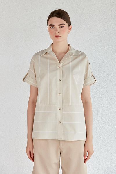 Masha Kate Cămașă oversize cu mânecă scurtă în dungi