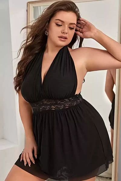 SAVAGEDOTH Plus Size Women's Tulle Nightgown