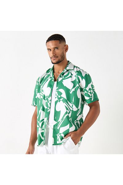 Iconic All-over Print Camp Collar Shirt With Short Sleeves