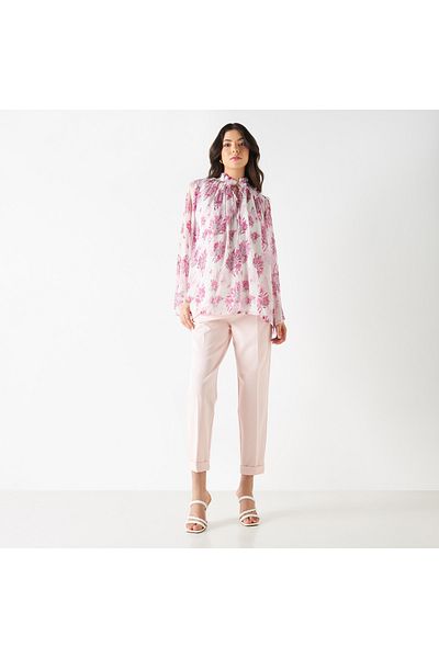 Iconic All-over Floral Print Top With Mandarin Neck And Tie-ups