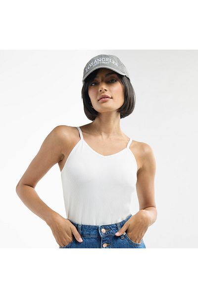 FAV Ribbed Sleeveless Bodysuit With V-neck