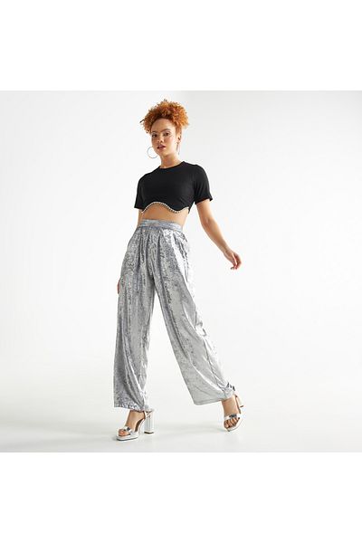 FAV Textured Wide Leg Pants With Semi-elasticated Waistband And Pockets