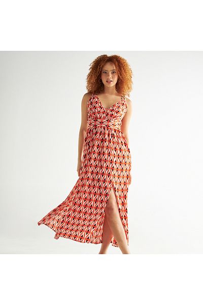 FAV All-over Print V-neck Maxi Dress With Slit Detail