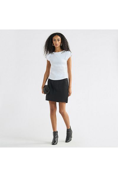 FAV Embellished T-shirt With Round Neck And Cap Sleeves