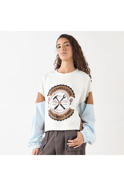 Lee Cooper تي شيرت مطبوع برقبة دائرية وأكمام طويلة