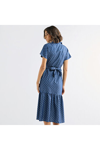 FAV Polka Dot Print Shirt Dress With Pockets And Tie-up Detail
