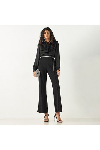2Xtremz Embellished Top With Tie-up Neck And Ruffle Detail