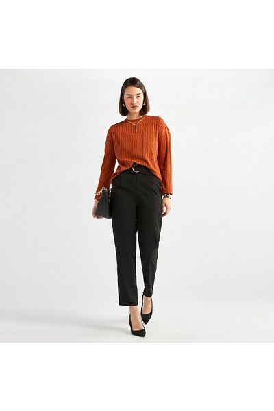 FAV Solid Straight Fit Trousers With Belt Detail And Pockets